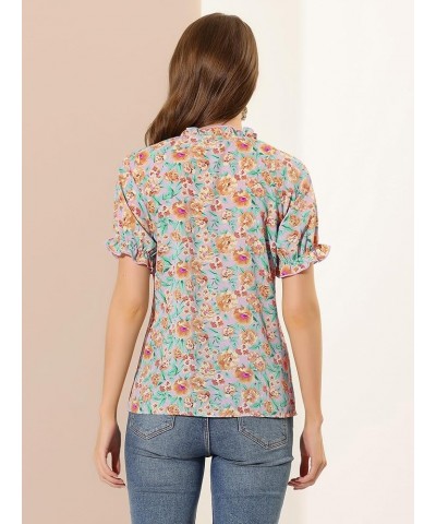 Women's Ruffled Short Sleeve Floral Mock Neck Ruffle Tops Blouses Purple-floral $10.71 Blouses