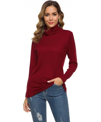 Women's Long Sleeve Thermal Turtleneck Casual Slim Fit Basic Tops Pullover Sweater Wine Red $17.39 Activewear