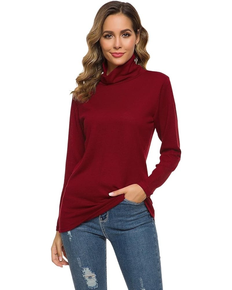 Women's Long Sleeve Thermal Turtleneck Casual Slim Fit Basic Tops Pullover Sweater Wine Red $17.39 Activewear