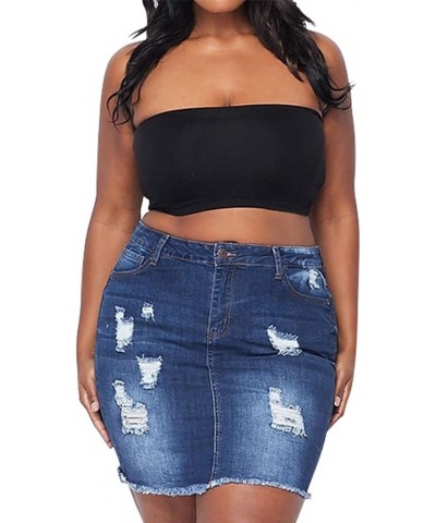 Women Plus Size Distressed Jean Short Denim Skirt, Raw Hem Casual Bodycon Blue $10.19 Skirts