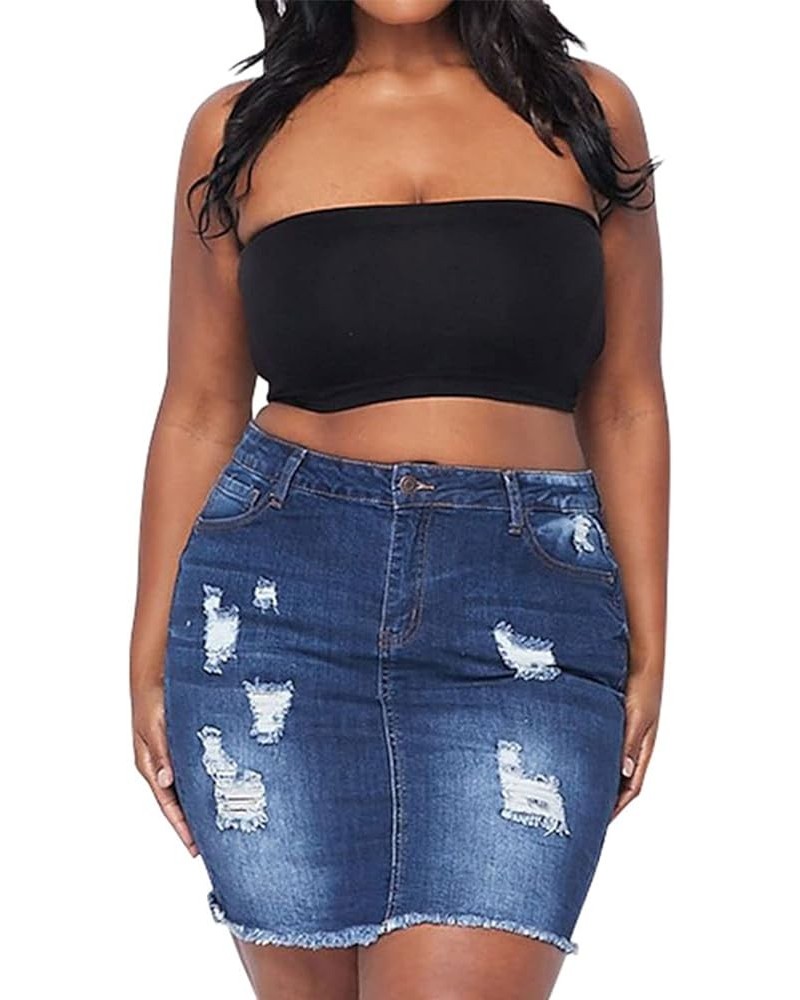 Women Plus Size Distressed Jean Short Denim Skirt, Raw Hem Casual Bodycon Blue $10.19 Skirts