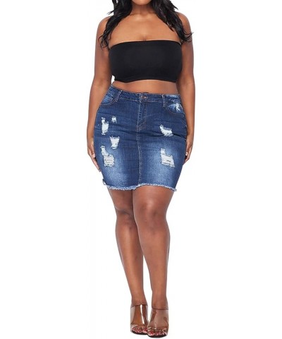 Women Plus Size Distressed Jean Short Denim Skirt, Raw Hem Casual Bodycon Blue $10.19 Skirts