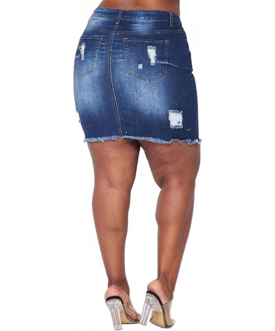 Women Plus Size Distressed Jean Short Denim Skirt, Raw Hem Casual Bodycon Blue $10.19 Skirts