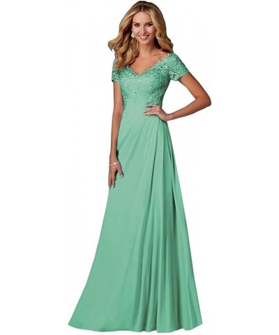 Mother of The Bride Dresses with Sleeves Laces Appliques V-Neck Chiffon Formal Evening Party Gown for Women ZJ03 Mint $32.40 ...