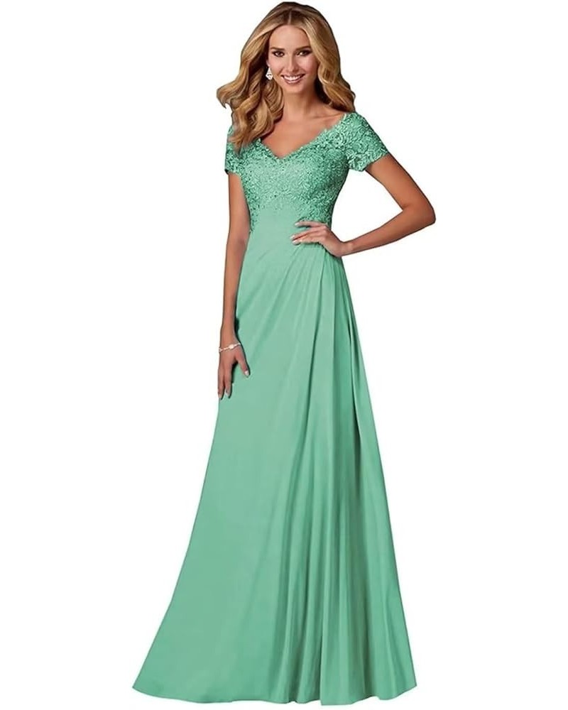 Mother of The Bride Dresses with Sleeves Laces Appliques V-Neck Chiffon Formal Evening Party Gown for Women ZJ03 Mint $32.40 ...