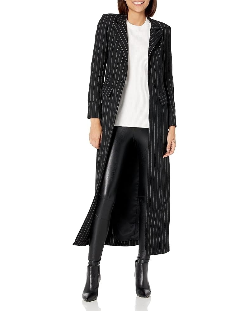 Rent The Runway Pre-Loved Black Pinstripe Long Coat Black $44.20 Coats