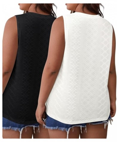 2 Pack Womens Embroidery Tank Tops Crewneck Sleeveless Summer Tops Loose Fit Basic Casual Shirts 2024 Fashion Clothes Black+w...