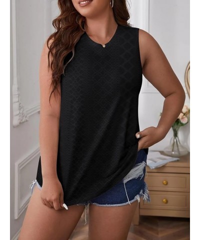 2 Pack Womens Embroidery Tank Tops Crewneck Sleeveless Summer Tops Loose Fit Basic Casual Shirts 2024 Fashion Clothes Black+w...