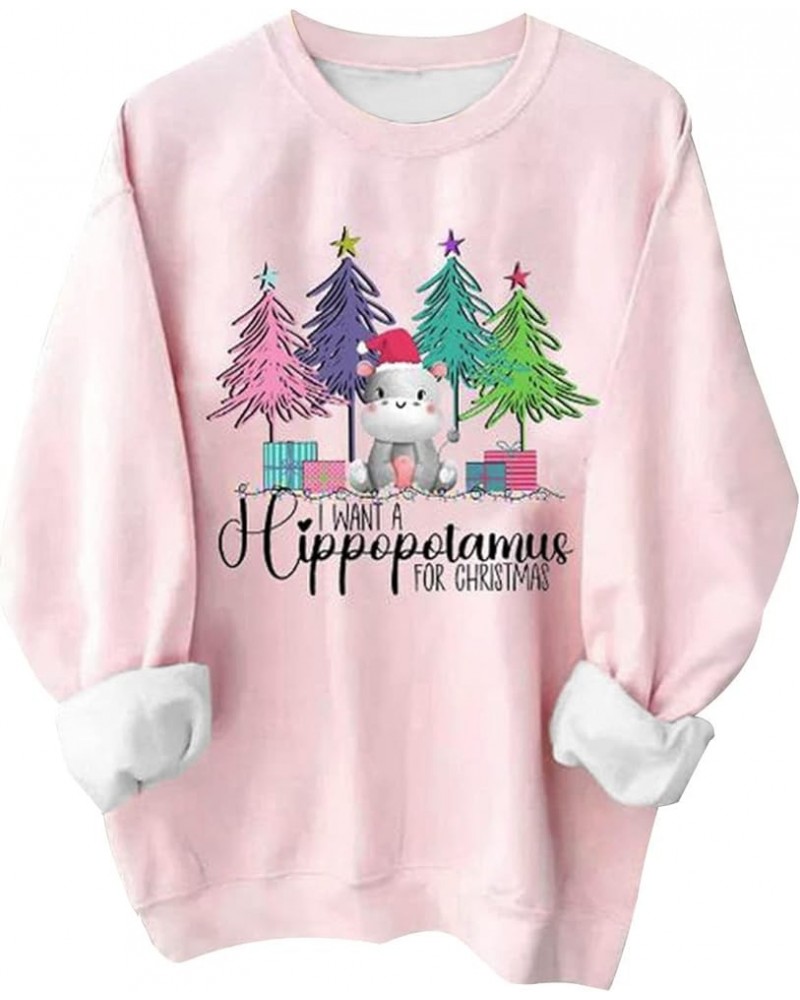 Christmas Sweatshirts For Women 2023 Cute Funny Santa Claus Print Graphic Pullover Long Sleeve Crewneck Sweater Tops G02-pink...