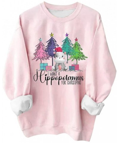 Christmas Sweatshirts For Women 2023 Cute Funny Santa Claus Print Graphic Pullover Long Sleeve Crewneck Sweater Tops G02-pink...