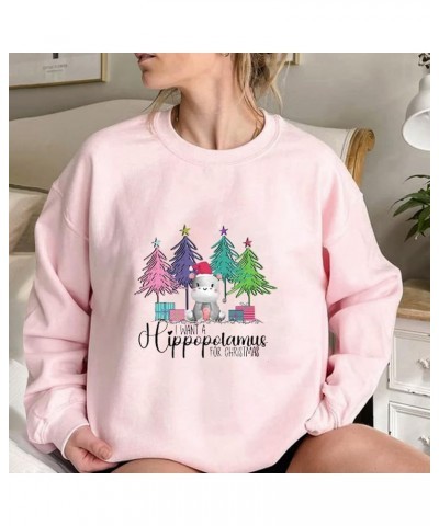 Christmas Sweatshirts For Women 2023 Cute Funny Santa Claus Print Graphic Pullover Long Sleeve Crewneck Sweater Tops G02-pink...