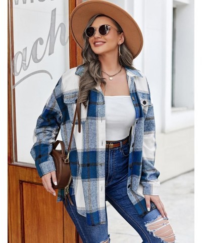 Women's Plus Size Flannel Plaid Shacket Button Down Long Sleeve Flannel Shirts Casual Lapel Fall Jacket Blue $21.99 Blouses