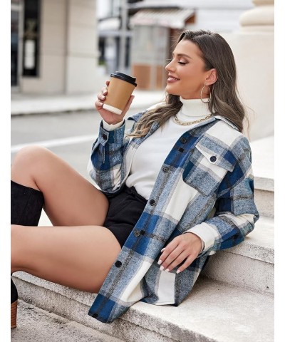 Women's Plus Size Flannel Plaid Shacket Button Down Long Sleeve Flannel Shirts Casual Lapel Fall Jacket Blue $21.99 Blouses