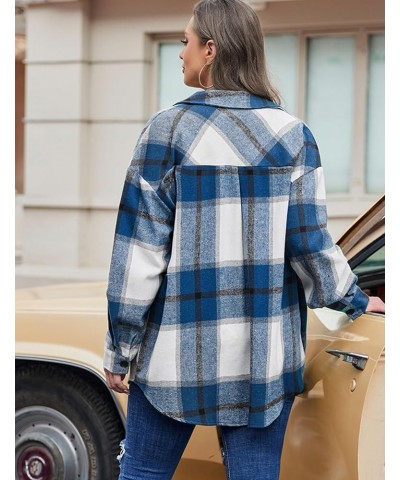 Women's Plus Size Flannel Plaid Shacket Button Down Long Sleeve Flannel Shirts Casual Lapel Fall Jacket Blue $21.99 Blouses