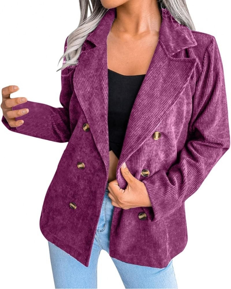 Blazer Sets Women 2 Piece Outfits Women Double Breasted Corduroy Jacket Long Sleeve Work Office Tan Blazer for Women Purple $...