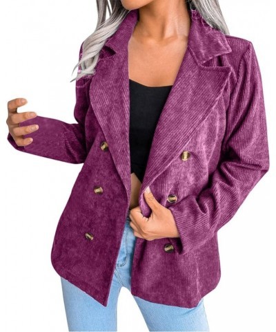 Blazer Sets Women 2 Piece Outfits Women Double Breasted Corduroy Jacket Long Sleeve Work Office Tan Blazer for Women Purple $...