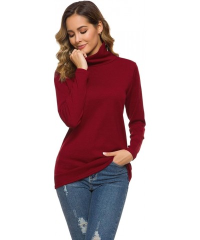 Women's Long Sleeve Thermal Turtleneck Casual Slim Fit Basic Tops Pullover Sweater Wine Red $17.39 Activewear