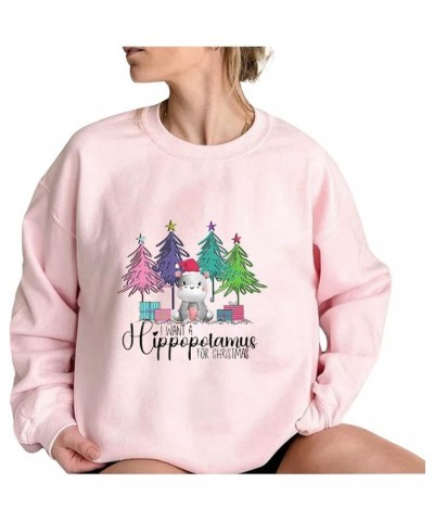 Christmas Sweatshirts For Women 2023 Cute Funny Santa Claus Print Graphic Pullover Long Sleeve Crewneck Sweater Tops G02-pink...