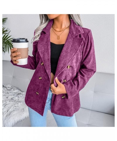 Blazer Sets Women 2 Piece Outfits Women Double Breasted Corduroy Jacket Long Sleeve Work Office Tan Blazer for Women Purple $...