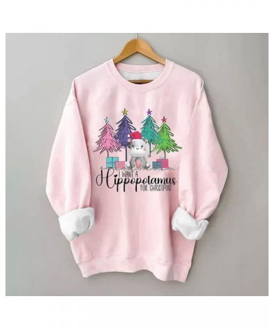 Christmas Sweatshirts For Women 2023 Cute Funny Santa Claus Print Graphic Pullover Long Sleeve Crewneck Sweater Tops G02-pink...