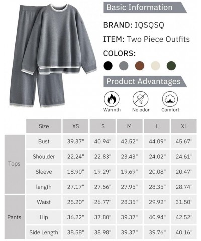 Women's 2 Piece Outfits Sweater Sets Knitted Pullover Tops Wide Leg Tracksuits Lounge Sets Grey $24.99 Activewear