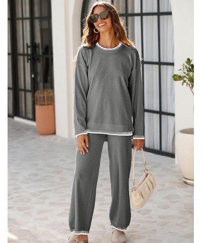 Women's 2 Piece Outfits Sweater Sets Knitted Pullover Tops Wide Leg Tracksuits Lounge Sets Grey $24.99 Activewear