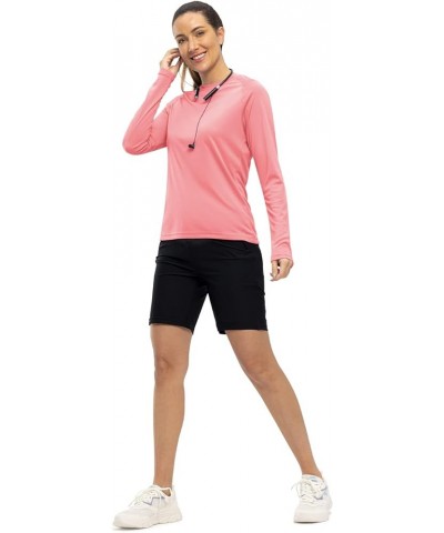 Women UPF 50+ Long Sleeve Shirts Quick Dry Quarter Zipper Sun Shirts Hiking Athletic Workout Shirts Pink-quarter Zipper Style...