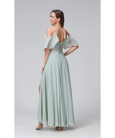 Women's Cold Shoulder Chiffon Bridesmaids Dresses with Slit Long Formal Party Dress for Junior CYM058 Desert Rose $24.30 Dresses