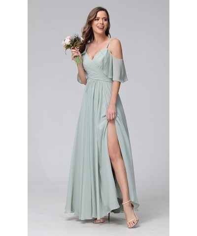 Women's Cold Shoulder Chiffon Bridesmaids Dresses with Slit Long Formal Party Dress for Junior CYM058 Desert Rose $24.30 Dresses