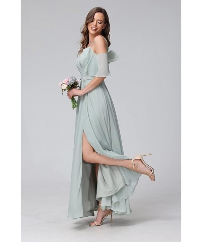 Women's Cold Shoulder Chiffon Bridesmaids Dresses with Slit Long Formal Party Dress for Junior CYM058 Desert Rose $24.30 Dresses