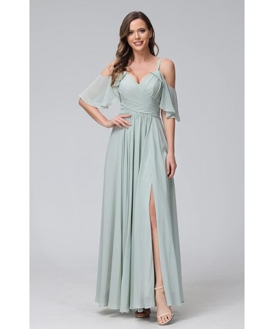 Women's Cold Shoulder Chiffon Bridesmaids Dresses with Slit Long Formal Party Dress for Junior CYM058 Desert Rose $24.30 Dresses