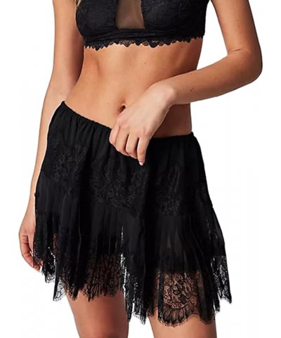 Y2k Lace Mini Skirt Women Ruffle Layered Low Waist Pleated Short Skirt Flowy Lace Mini Skirt Party Streetwear G-black $7.64 S...