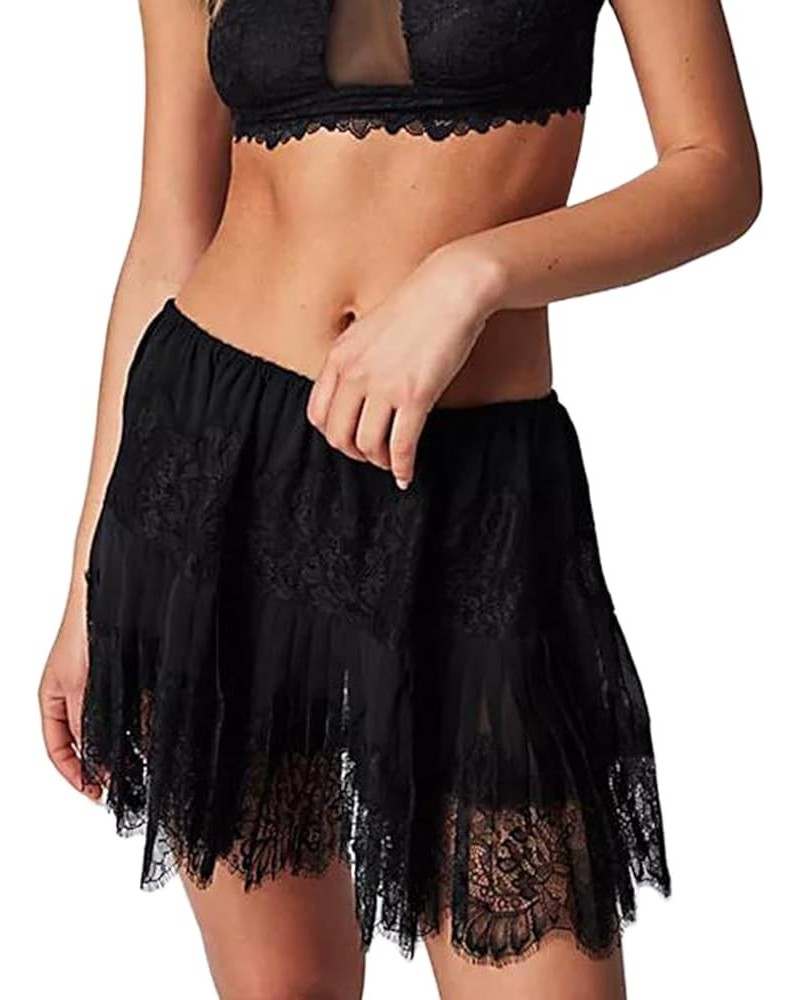 Y2k Lace Mini Skirt Women Ruffle Layered Low Waist Pleated Short Skirt Flowy Lace Mini Skirt Party Streetwear G-black $7.64 S...