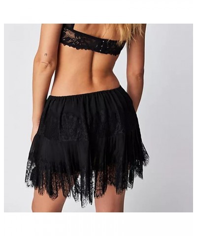 Y2k Lace Mini Skirt Women Ruffle Layered Low Waist Pleated Short Skirt Flowy Lace Mini Skirt Party Streetwear G-black $7.64 S...