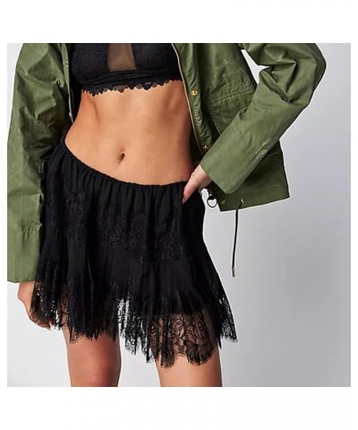 Y2k Lace Mini Skirt Women Ruffle Layered Low Waist Pleated Short Skirt Flowy Lace Mini Skirt Party Streetwear G-black $7.64 S...