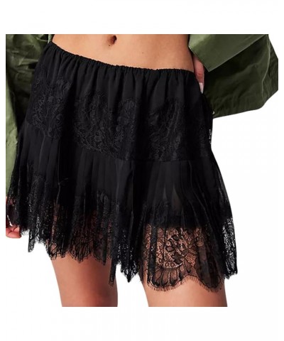 Y2k Lace Mini Skirt Women Ruffle Layered Low Waist Pleated Short Skirt Flowy Lace Mini Skirt Party Streetwear G-black $7.64 S...