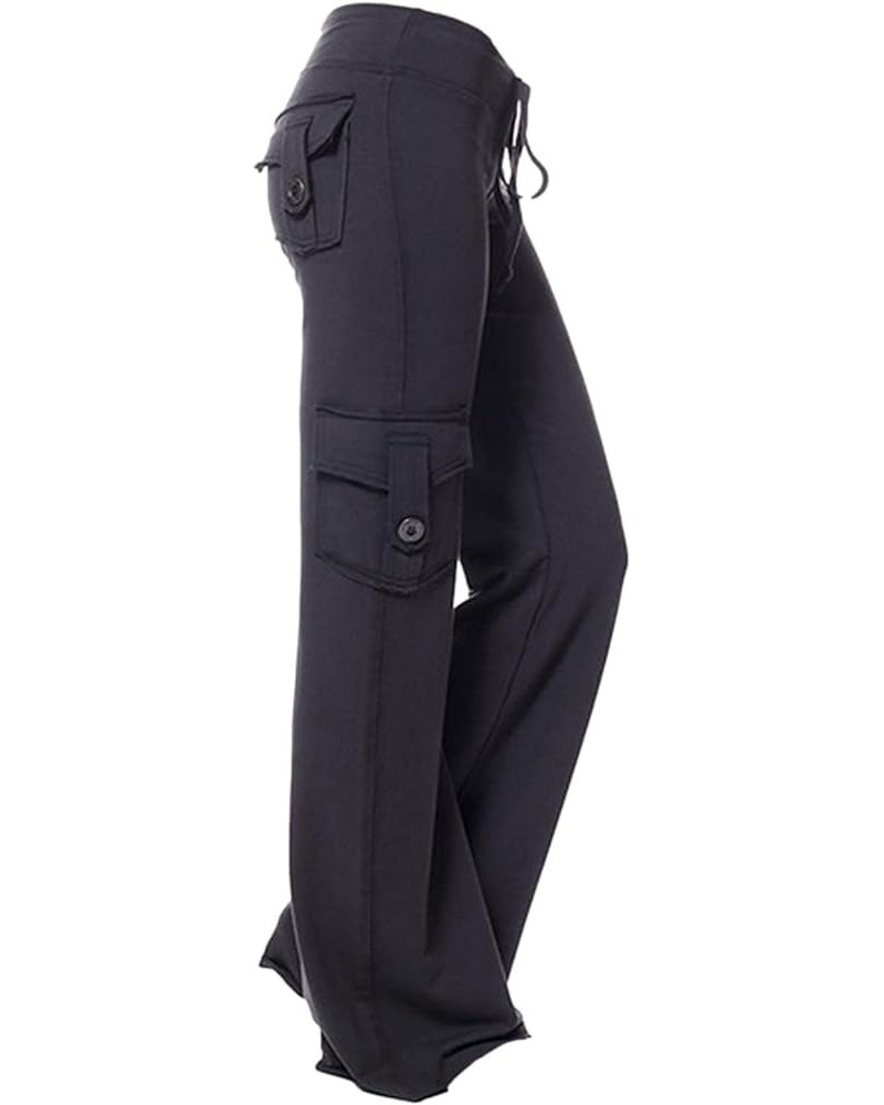 2023 Wide Leg Cargo Pants for Women High Rise Yoga Leggings with Pockets Plus Size Y2K Drawstring Straight Leg Pants Black $5...