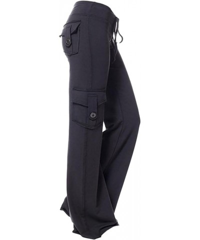 2023 Wide Leg Cargo Pants for Women High Rise Yoga Leggings with Pockets Plus Size Y2K Drawstring Straight Leg Pants Black $5...