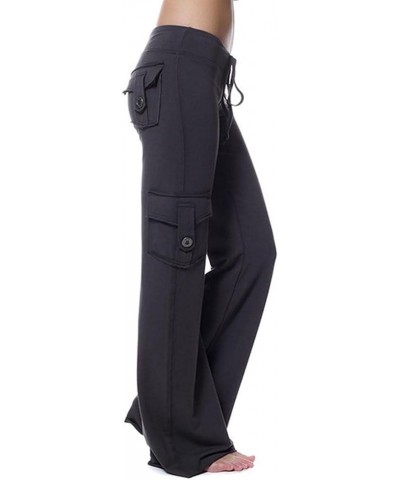 2023 Wide Leg Cargo Pants for Women High Rise Yoga Leggings with Pockets Plus Size Y2K Drawstring Straight Leg Pants Black $5...