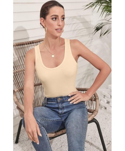 Bodysuit for Women V Neck Sleeveless Soft Comfortable Basic Tank Tops 7030 Nude $8.24 Bodysuits