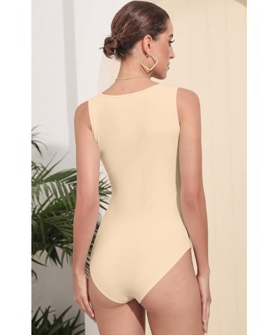 Bodysuit for Women V Neck Sleeveless Soft Comfortable Basic Tank Tops 7030 Nude $8.24 Bodysuits