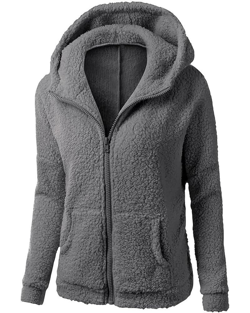 Womens Fleece Zip up Jacket Fall Fashion 2023 Hoodie Soft Lightweight Cardigan Fuzzy Jacket Sherpa Lined Fleece Jacket Dark G...