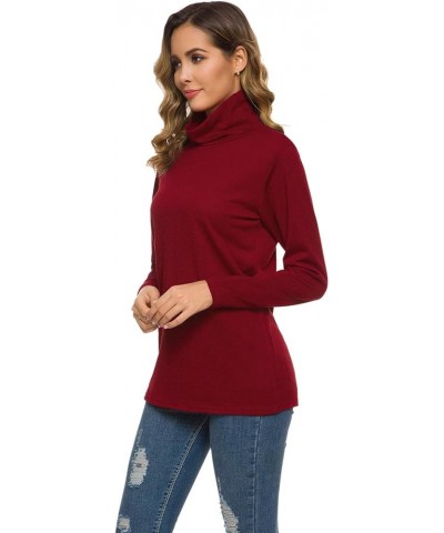 Women's Long Sleeve Thermal Turtleneck Casual Slim Fit Basic Tops Pullover Sweater Wine Red $17.39 Activewear