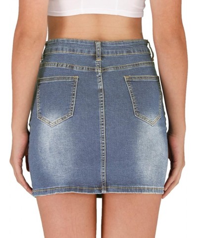 Women's Casual Distressed Fray Hem Ripped A-Line Denim Short Skirt 237 Light Blue $13.76 Skirts