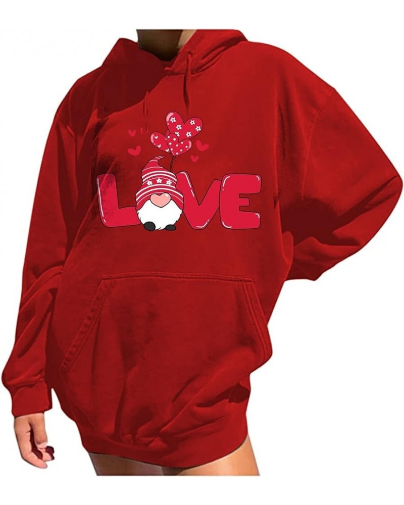 Oversized Sweatshirts for Women with Hooded, Cute Love Letter Gnome Graphic Print Hoodies Pullover Tops with Pockets Red $6.8...