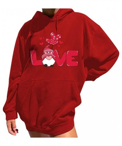 Oversized Sweatshirts for Women with Hooded, Cute Love Letter Gnome Graphic Print Hoodies Pullover Tops with Pockets Red $6.8...