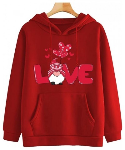 Oversized Sweatshirts for Women with Hooded, Cute Love Letter Gnome Graphic Print Hoodies Pullover Tops with Pockets Red $6.8...