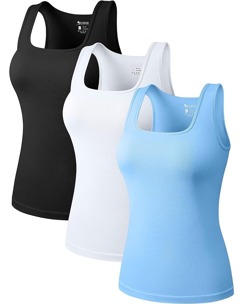 Women's 3 Piece Tops Square Neck Stretch Fitted Layer Tee Shirts Sleeveless Tank Tops Black,white,candyblue $23.39 Activewear