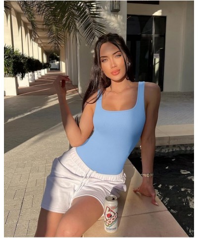 Women's 3 Piece Tops Square Neck Stretch Fitted Layer Tee Shirts Sleeveless Tank Tops Black,white,candyblue $23.39 Activewear