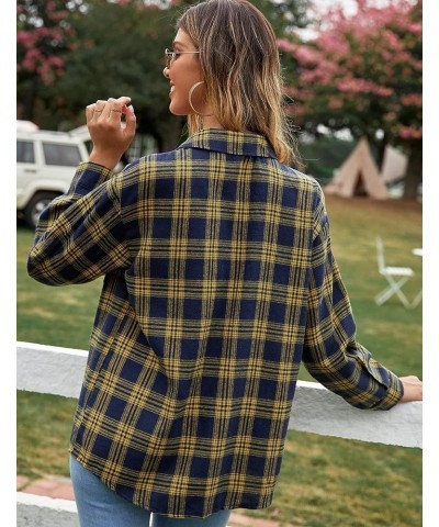 Womens Flannel Shirts Long/Roll Up Sleeve Collared Button Down Plaid Shirt Casual Work Tops S-4XL Z-green Yellow $12.00 Blouses